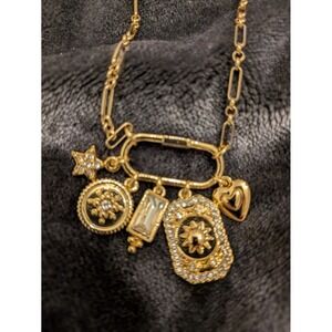 J CREW LAYERED CHARMS NECKLACE NWT HEART STARS SUN Emerald cut sparkle